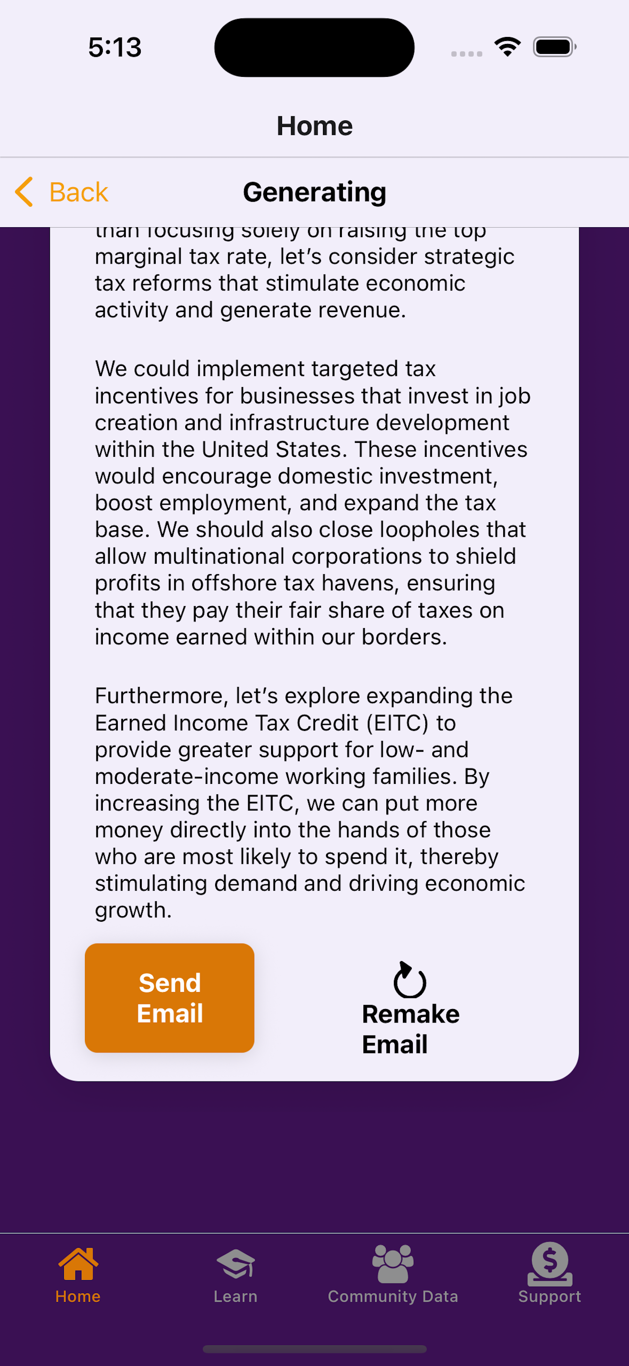 Poli app - Generating message screen